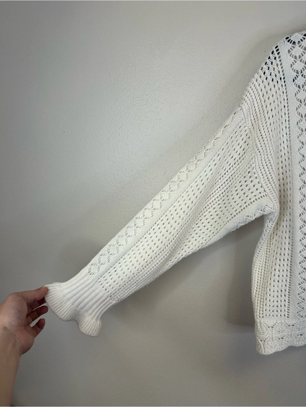 Cottagecore Feminine Size L Open Knit V-Neck Cardigan Sweater Pearl Buttons Boho - Picture 6 of 10